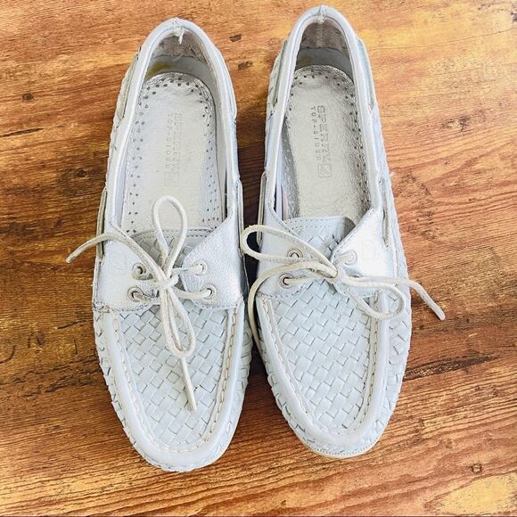 Sperry Top Sider Leather Loafers Woven Silver 9 - Picture 10 of 10